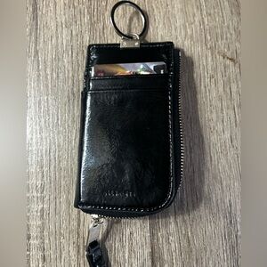 AllSaints Black Patent Leather Zip Card Holder 6 Card Slot